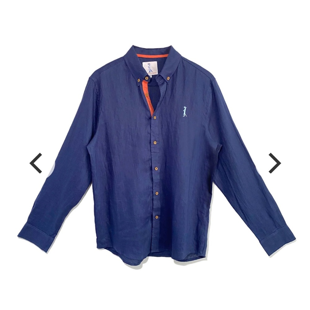 Southern Saint Linen Button Down Navy Shirt Men’s Large Resortwear
